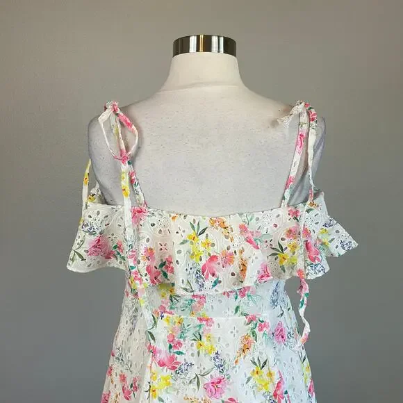 Yumi Kim Floral Cotton Eyelet Lace A-Line Midi San Juan Dress White Size 10 - Picture 7 of 11